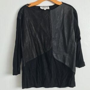 NUANCE WOMENS LEATHER TOP MIXED MEDIA PATCHWORK BLOUSE LARGE